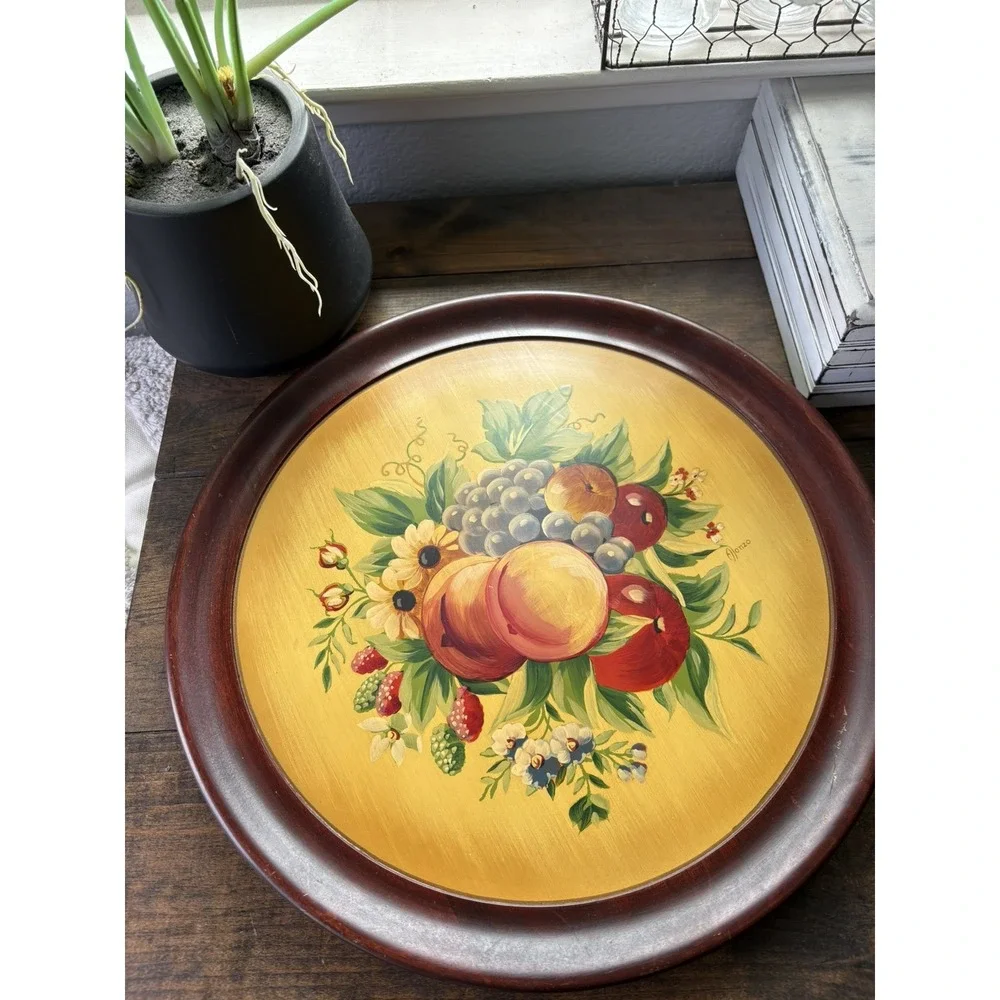 Vintage Robinhood Ware Wood Serving Tray Hand Painted Fruit & Flowers USA